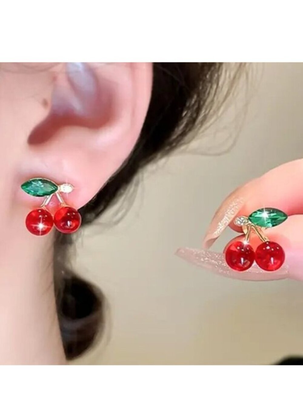 Cherry Rhinestone Earrings Fun Sylish Bomb Cherries Sexy Sparkle Glam Y2K Fruit